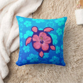 ハワイアンのHonuのカメおよびハイビスカス クッション (ブランケット)