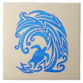 ハワイアンのHonu nの波の種族のカメのセラミックタイル タイル (正面)