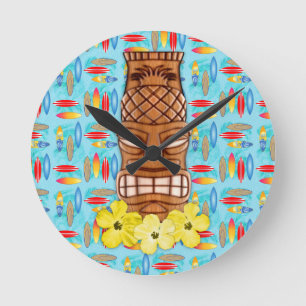 ハワイアンのTikiのマスク ラウンド壁時計