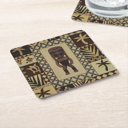 ハワイアンのTiki nの樹皮布のTikiのバーのコースター スクエアペーパーコースター (アングル)