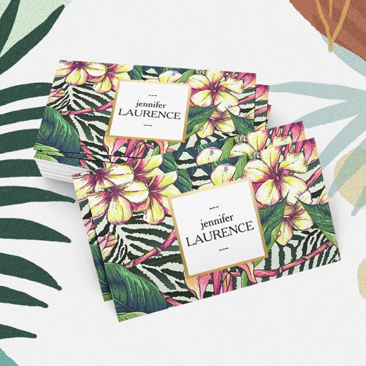 ハワイアンはっきりしたプルメリアブライトカラフルフローラ 名刺