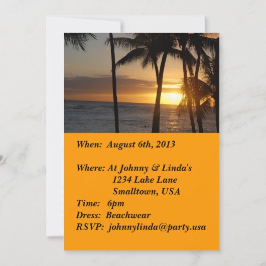 ハワイアンをテーマにしたパーティの招待状 招待状 (裏面)