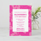 ハワイアンをテーマにした13th誕生日パーティーピンク 招待状 (スタンド正面)
