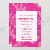 ハワイアンをテーマにした17th誕生日パーティーピンク 招待状 (正面/裏面)