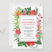 ハワイアンをテーマにした74歳の誕生日フローラ カラフル 招待状 (正面)