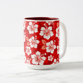 ハワイアンアロハシャツの柄—レッド ツートーンマグカップ (正面右)