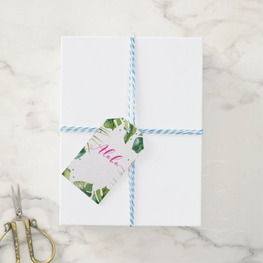 ハワイアンアロハトロピカルパーム葉ズピンクフェイト ギフトタグ (より糸付き)