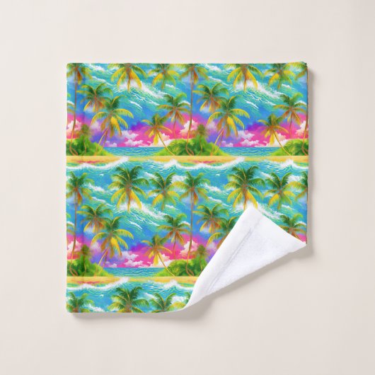 ハワイアンアロハプリントトロピカルパターン バスタオルセット (ウォッシュタオル)