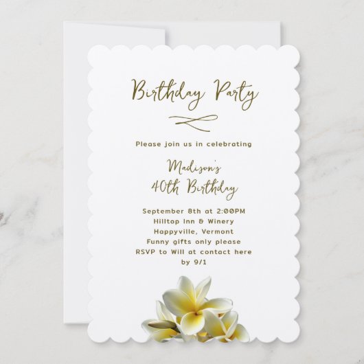 ハワイアンイエロープルメリア誕生日パーティーの招待 招待状 (正面)