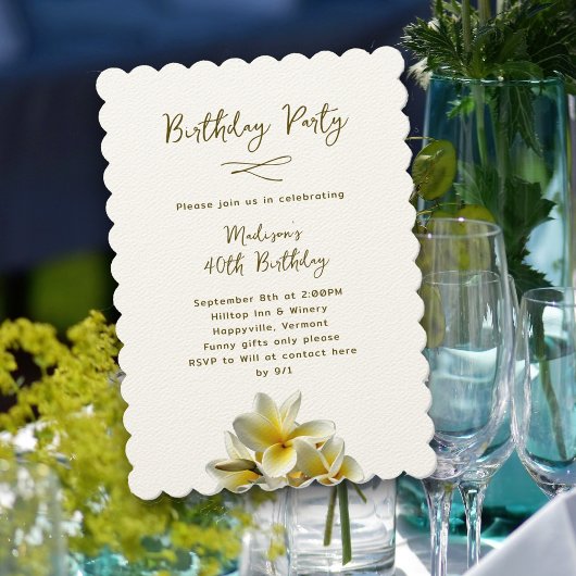 ハワイアンイエロープルメリア誕生日パーティー招待状 招待状