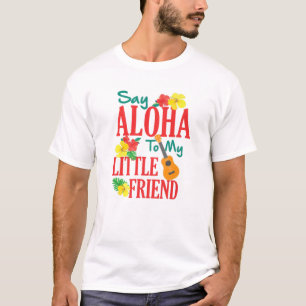 ハワイアンウクレレウケが小さな友人にアロハを言う Tシャツ