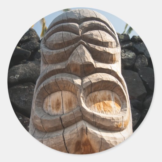 ハワイアンウッドティキイビッグアイランド先住民彫刻 ラウンドシール (正面)