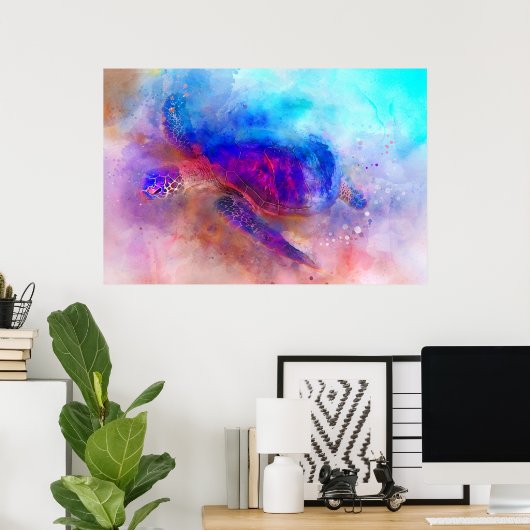 ハワイアンウミガメ水彩画ポスター ポスター (ホームオフィス)