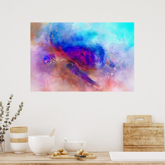 ハワイアンウミガメ水彩画ポスター ポスター (キッチン)