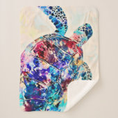 ハワイアンウミガメ水彩 シェルパブランケット (正面)