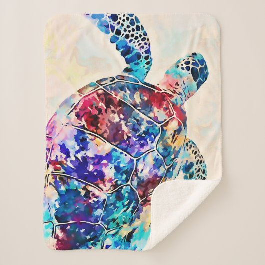 ハワイアンウミガメ水彩 シェルパブランケット (正面)