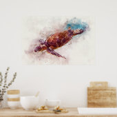 ハワイアンウミガメ水彩 ポスター (キッチン)