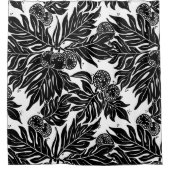 ハワイアンウルブレッドフルーツ黒と白 シャワーカーテン (正面)