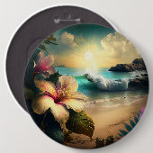 ハワイアンエキゾチック花ボタン 缶バッジ (正面&裏面)