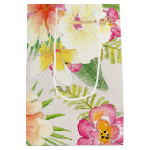 ハワイアンエレガント熱帯フローラ水彩 ミディアムペーパーバッグ (裏面)