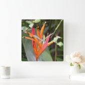 ハワイアンオレンジバードオブパラダイスフラワー スクエア壁時計 (ホーム)