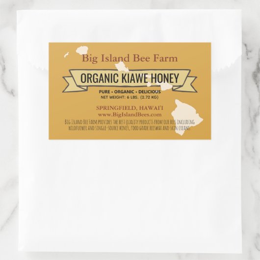 ハワイアンオーガニックハニー製品長方形シール 長方形シール (バッグ)