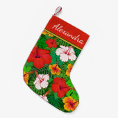 ハワイアンカラフルハイビスカスフラワーズモノグラム名 スモールクリスマスストッキング (正面 (吊り時))