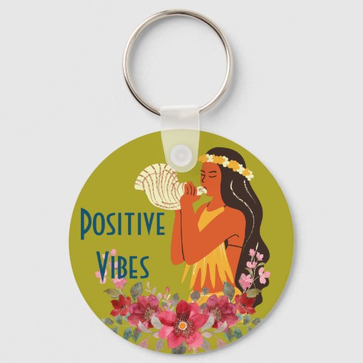 ハワイアンガール吹ズコンチシェルパーソナライズされた キーホルダー (正面)