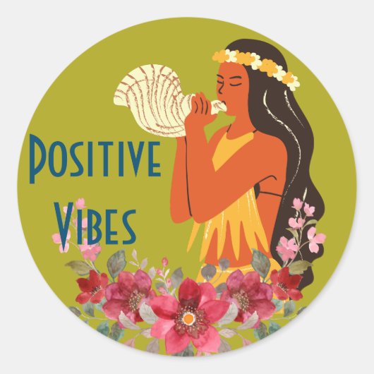 ハワイアンガール吹ズコンチシェルパーソナライズされた ラウンドシール (正面)