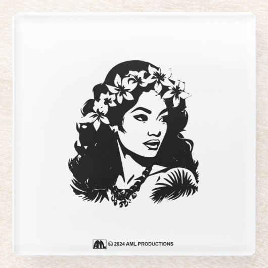 ハワイアンガール1 ガラスコースター (正面)