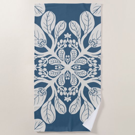 ハワイアンキルトナウパカインベージュ ビーチタオル (正面)