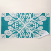 ハワイアンキルトナウパカインベージュ ビーチタオル (正面)