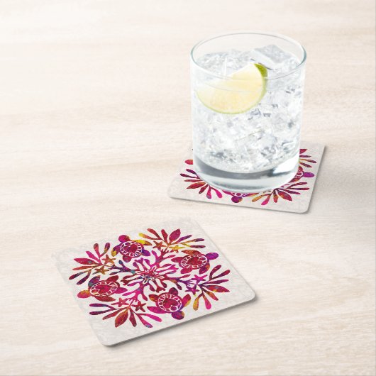 ハワイアンキルトホンウ（ウミガメ） スクエアペーパーコースター (インサイチュ)