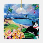 ハワイアンクリスマスキャットアットポイプセラミックオーナメント セラミックオーナメント (裏面)