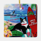 ハワイアンクリスマスキャットアットポイプセラミックオーナメント セラミックオーナメント (正面)
