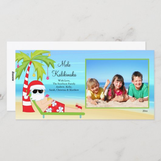 ハワイアンクリスマスサンタクリスマスフォトカード。 シーズンカード (正面/裏面)