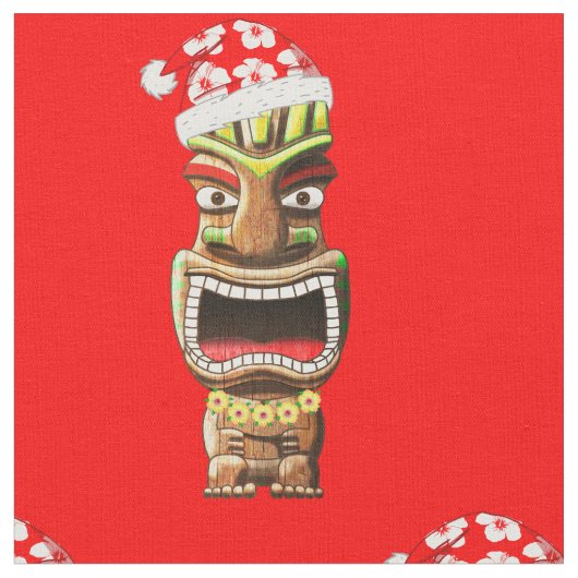 ハワイアンクリスマスサンタティキ ファブリック (クローズアップ)