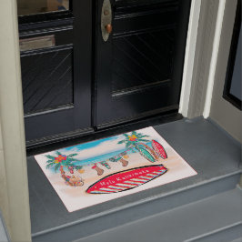 ハワイアンクリスマスサーフボードウェルカムマット ドアマット