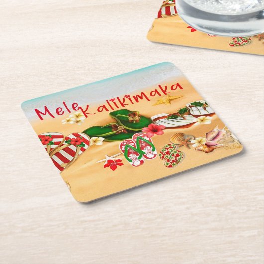 ハワイアンクリスマスビーチコースター スクエアペーパーコースター (アングル)