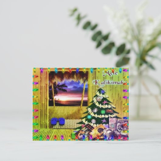ハワイアンクリスマスホリデーのグリーティングポストカード シーズンポストカード (スタンド正面)