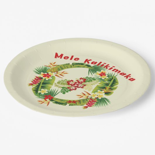 ハワイアンクリスマスリース紙プレート ペーパープレート (アングル)