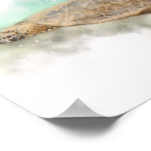 ハワイアングリーンシーウミガメ – ウミガメ水彩 ポスター (角)