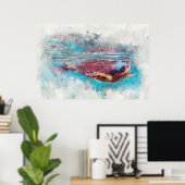 ハワイアングリーンシータートルウォーター絵画カラー ポスター (ホームオフィス)