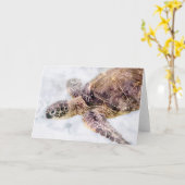 ハワイアングリーンシータートル – シータートルウォーターカラー カード (黄色い花)