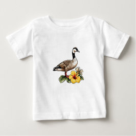 ハワイアングースと黄色いハイビスカスフラワー ベビーTシャツ