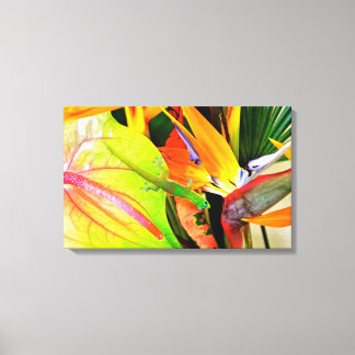 ハワイアンゲッコオントロピカルフラワー キャンバスプリント