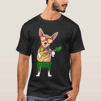 ハワイアンコスチュームのチワワ ウクレレ演奏 夏 Tシャツ
