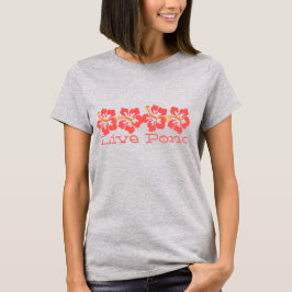 ハワイアンコーラルハイビスカス「ライブポノ」サーファーレトロ Tシャツ