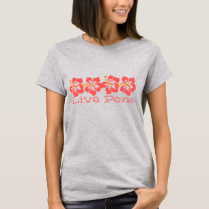 ハワイアンコーラルハイビスカス「ライブポノ」サーファーレトロ Tシャツ