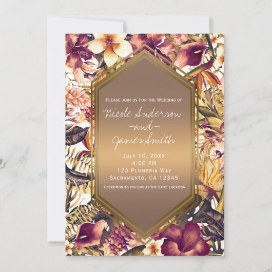 ハワイアンゴールデントロピッエレガントクスヴィンテージウェディング 招待状 (正面)